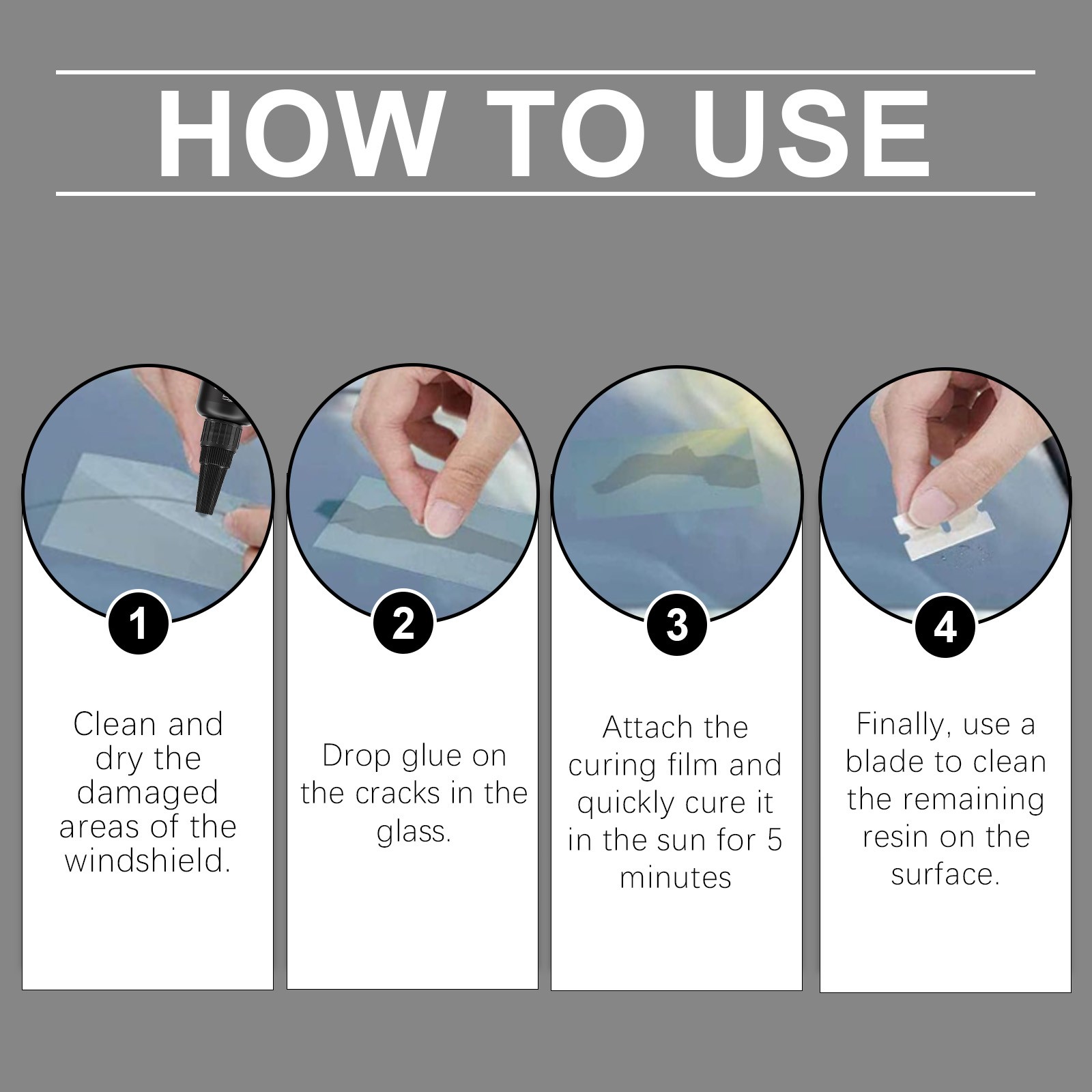 Windshield Crack Repair Resin – Rock Chip Fix Glass Liquid UV Cure DIY