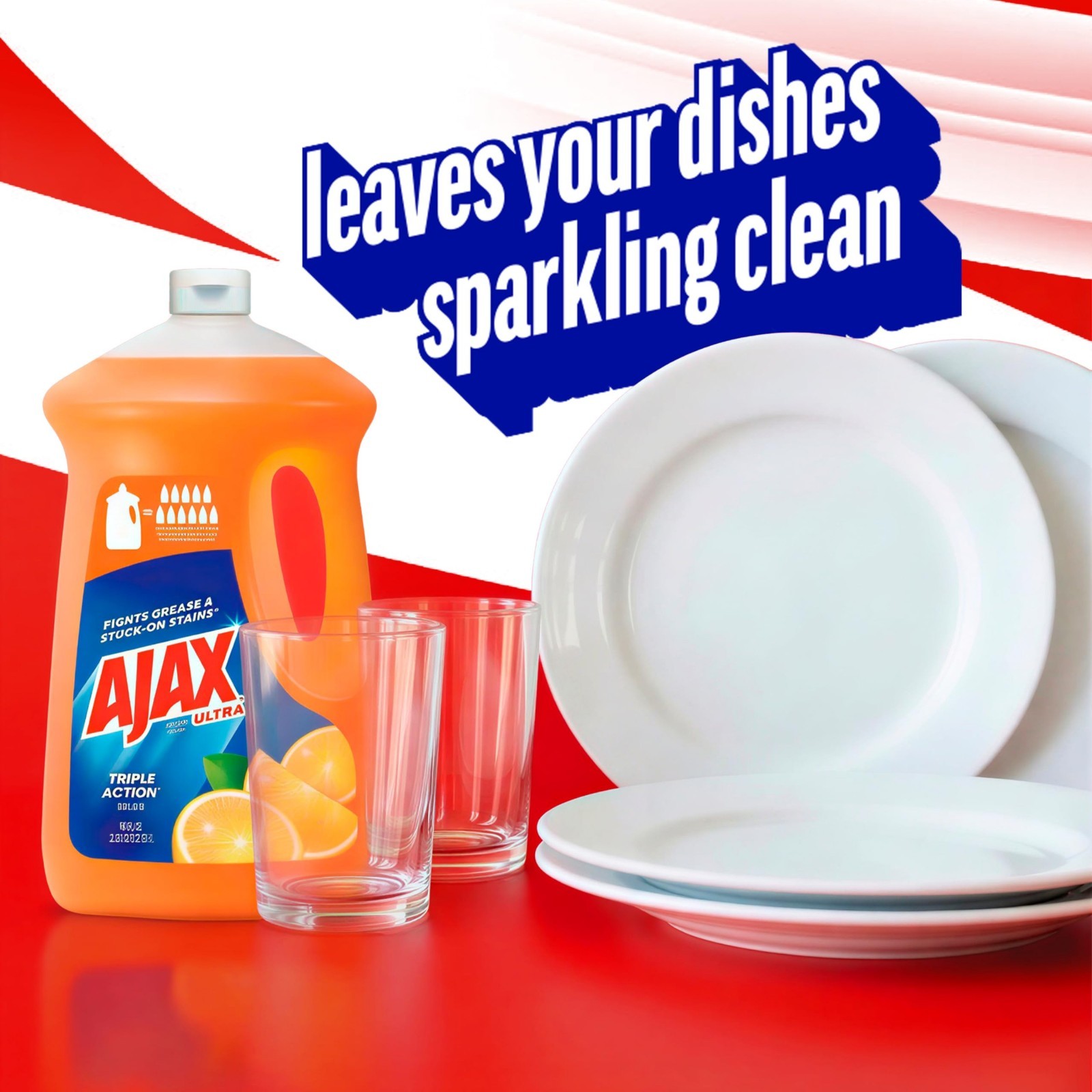 Ajax Ultra Triple Action, Dishwashing Liquid Dish Soap, Orange, 90 Fluid Ounce
