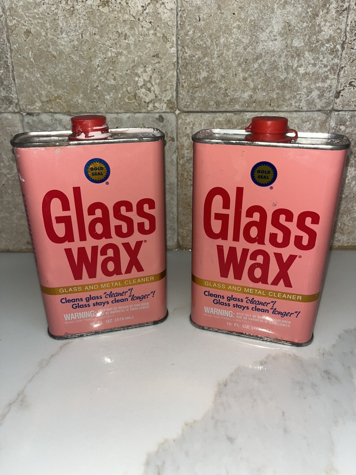 2x Vintage Glass Wax Glass & Metal Cleaner 16 fl oz 1994 Both over half full