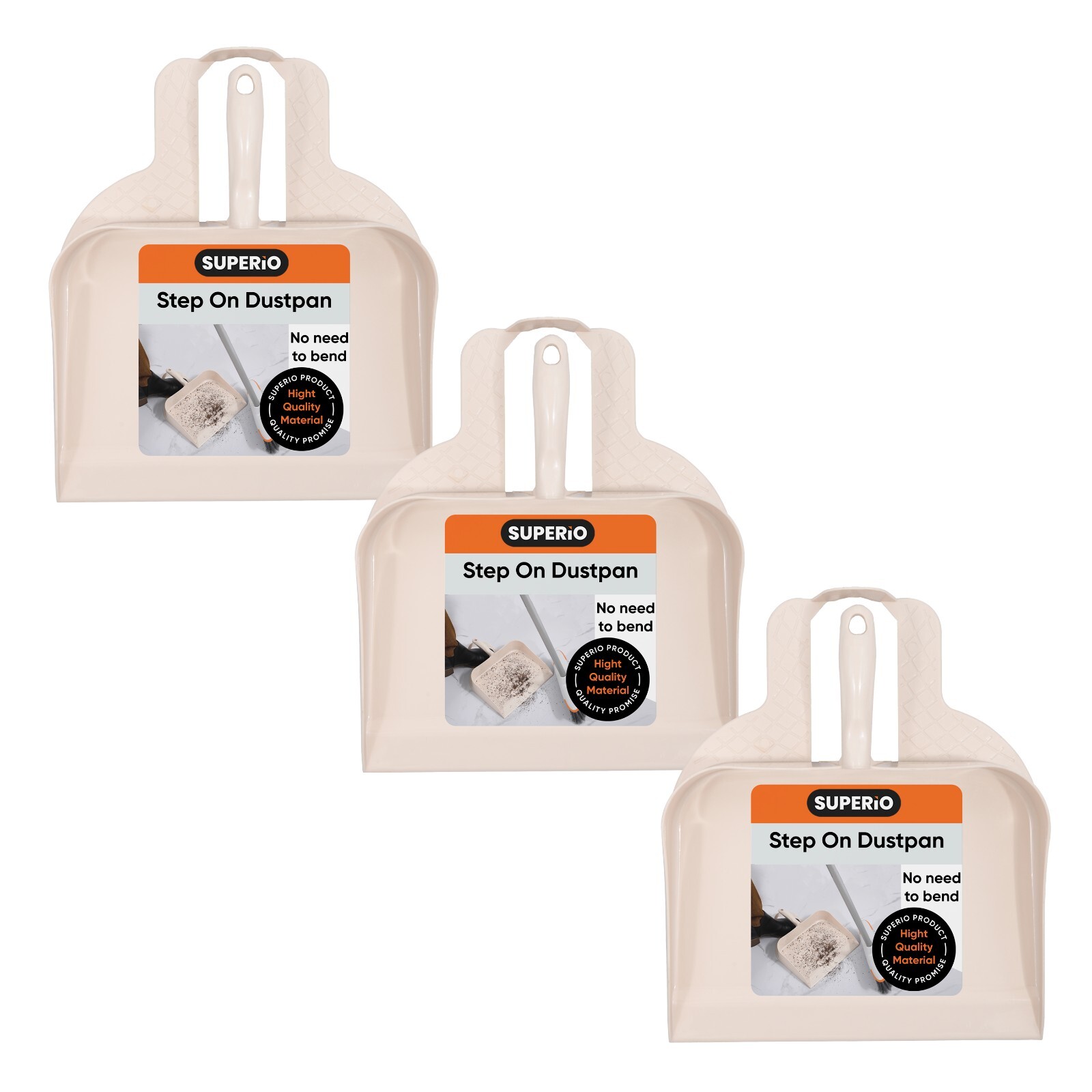 Superio Heavy-Duty Durable Plastic Step Dustpan for Indoor and Outdoor Use Beige