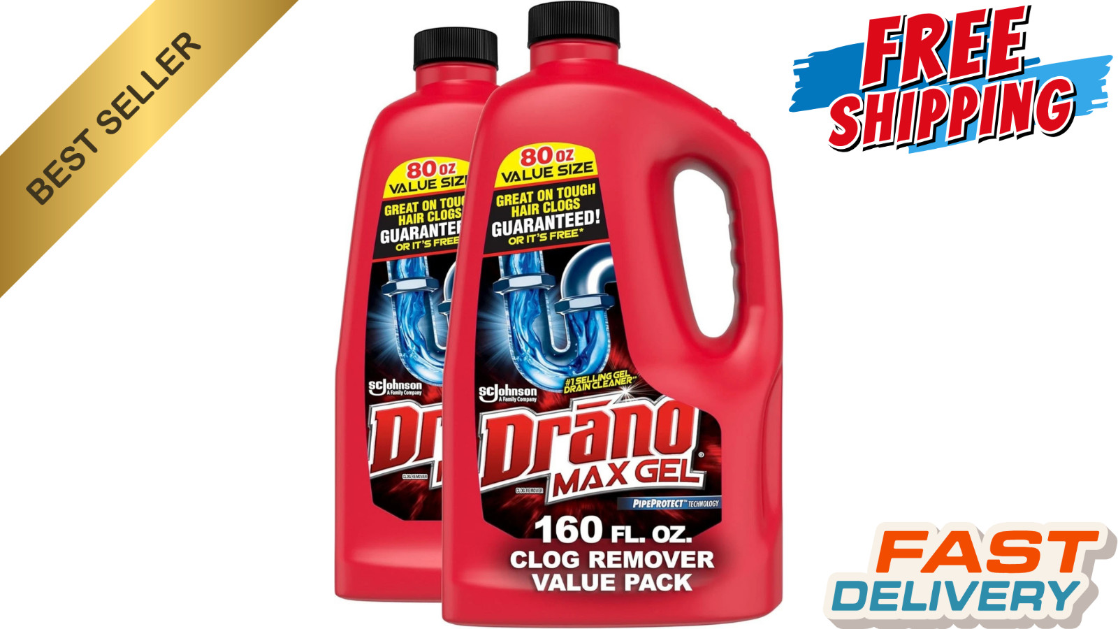 Drano Max Gel Drain Clog Remover, 160 Ounces, 2 Count