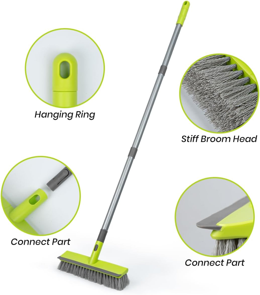 Floor Scrub Brush 2 in 1 Scrape and Stiff Bristle Deck Brush for Cleaning Concre