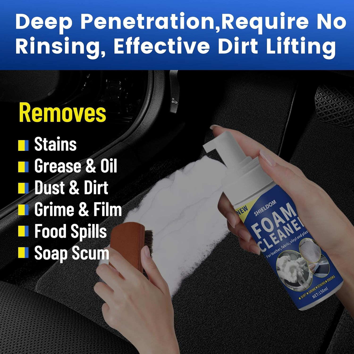 SHIELDOM Car Interior Cleaner Kit Multifunctional Car Seat Foam Cleaner Powerful