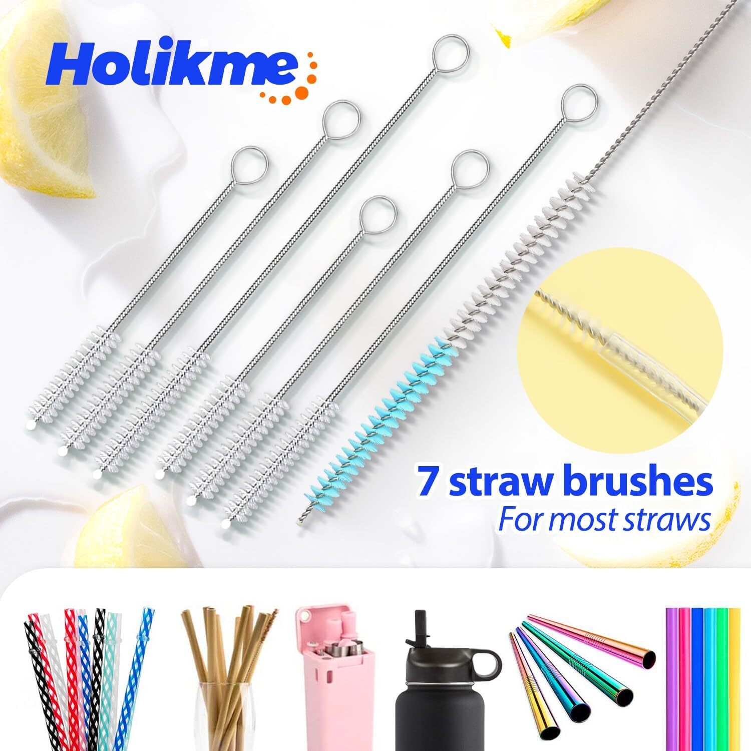 Holikme Bottle Brush Tube Cleaning Set with Long Handle, Cup Cleaner White