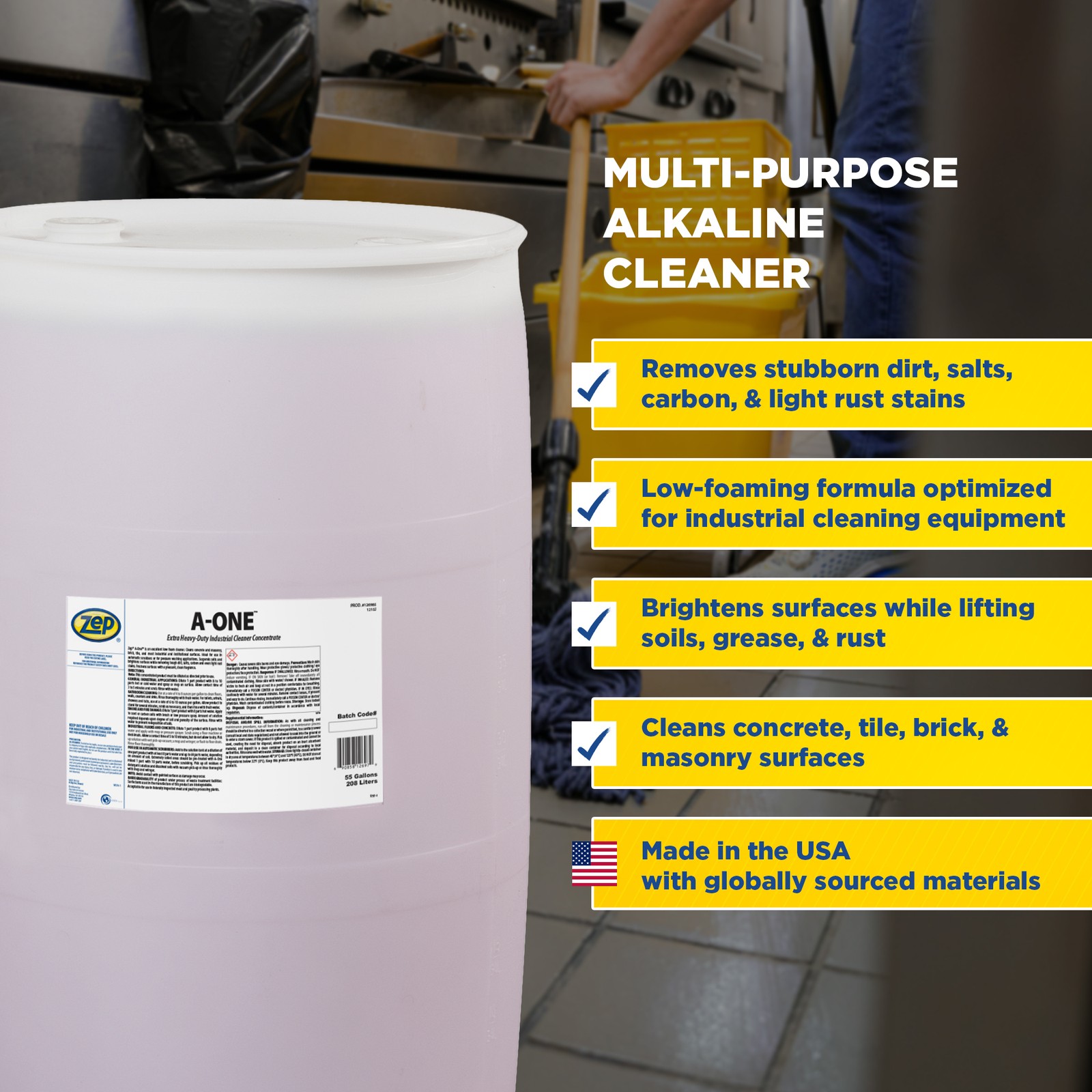 Zep A-One Industrial Cleaner – 55 Gallon (1 Unit) 126985 – Low Foam Extra