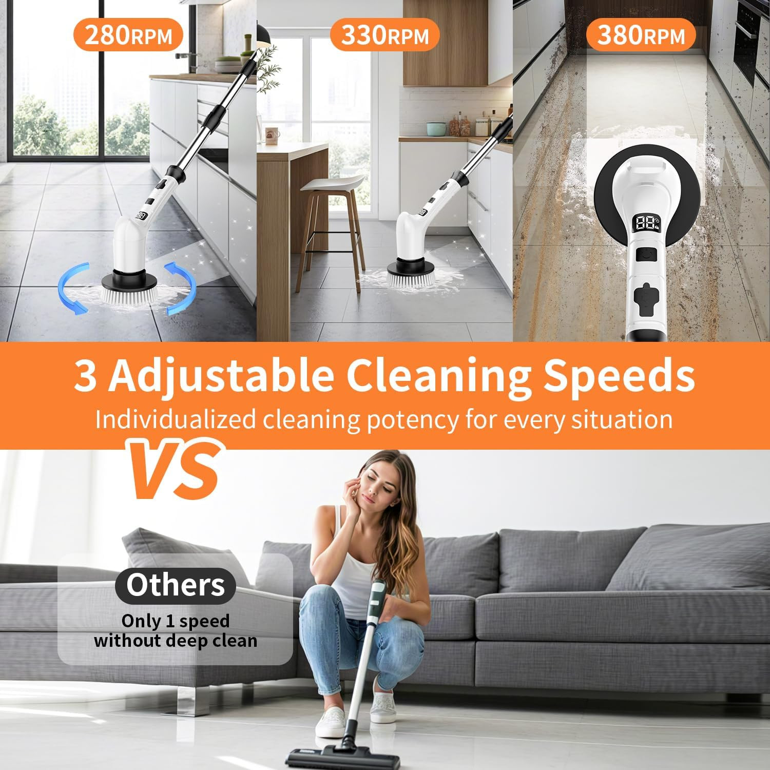 Electric Spin Scrubber for Cleaning Bathroom,Cordless Power Shower Scrubber – El