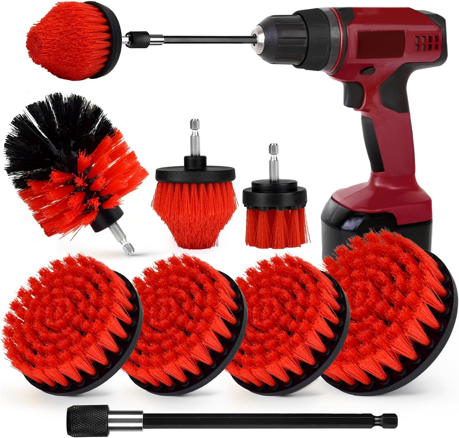 Drill Brush Attachment Set, 7 Pack 1/4in Power Scrubber Brush + Extend Long R…