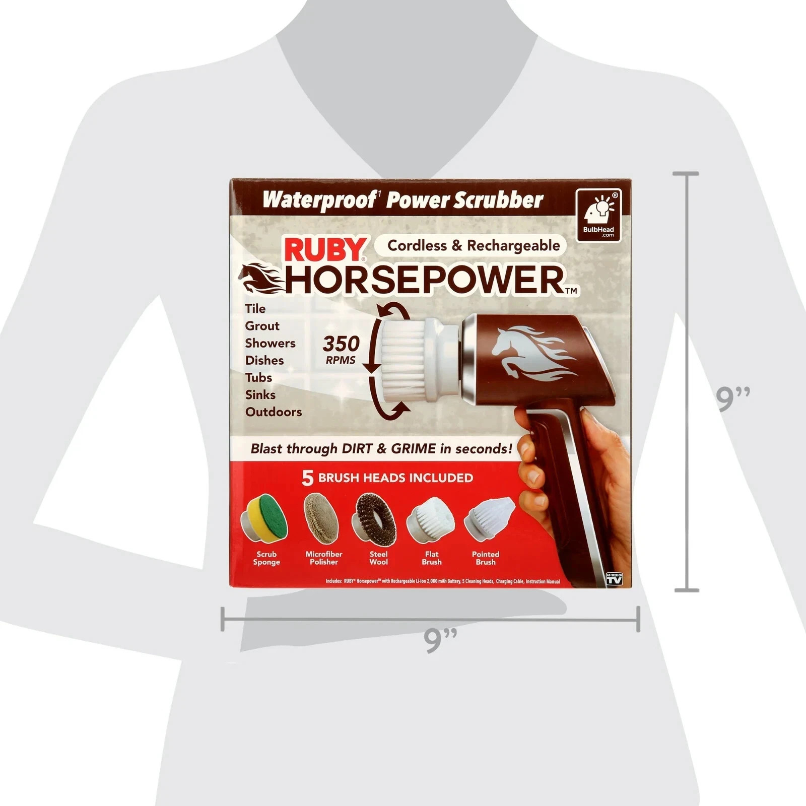2 Pack Ruby Horsepower Rechargeable Rotating Scrubber Waterproof Power Scrubber