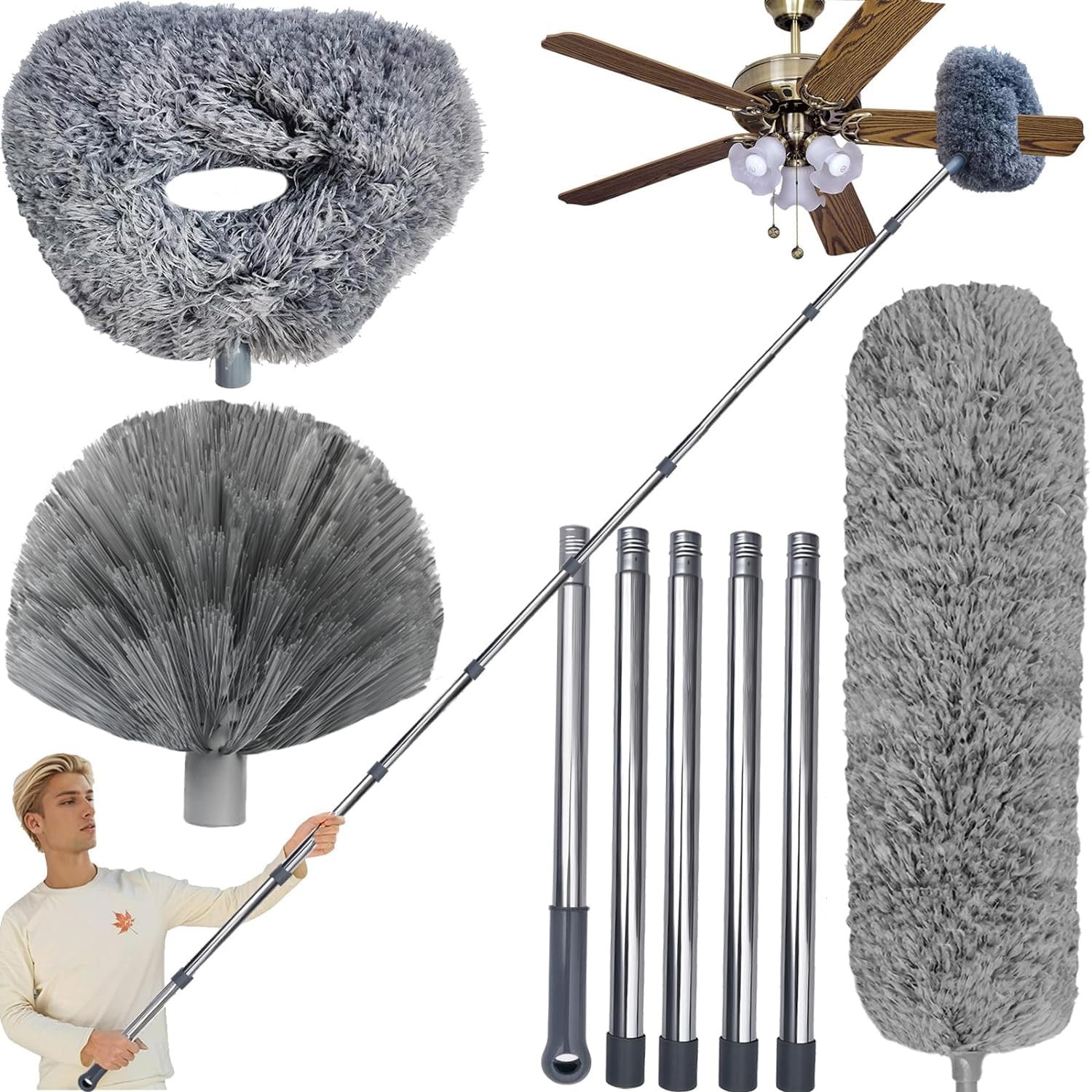20+ Ft High Reach Ceiling Fan Duster & Cobweb & Corner Brush Duster with 314 …