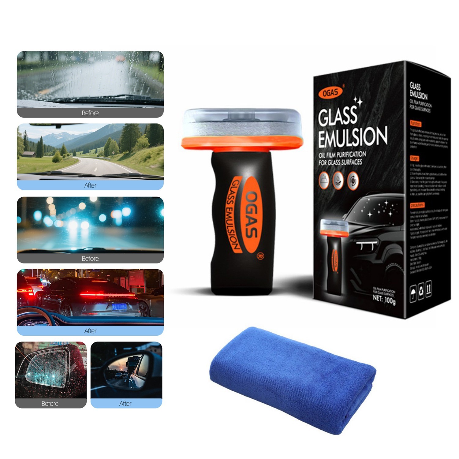 Automotive Car Glass Oil Film Remover Windshield Cleaner Brush for Safe Driving
