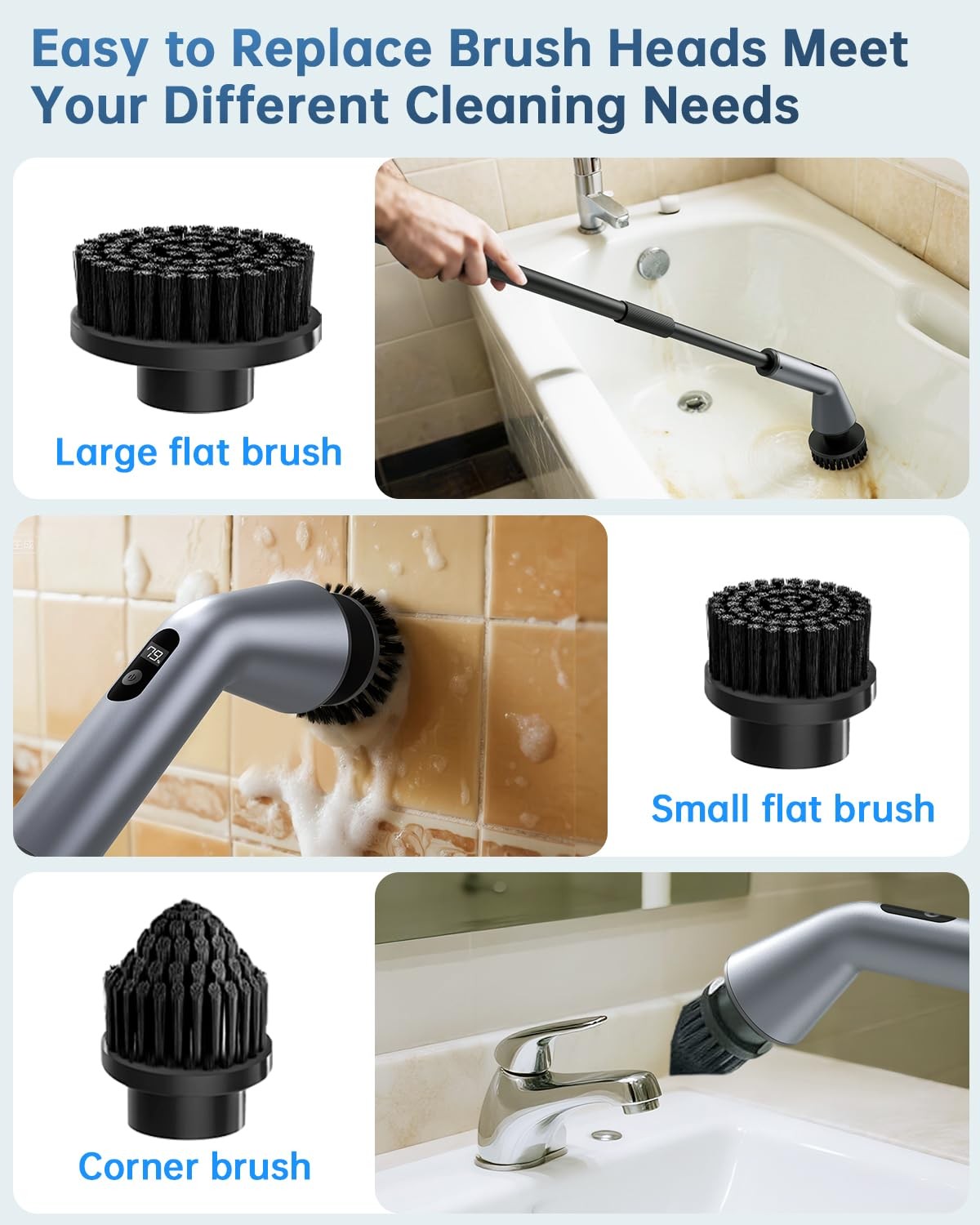 Spin Scrubber, IPX7 Waterproof 2-Speed, Extendable Long Handle Cordless Clean…