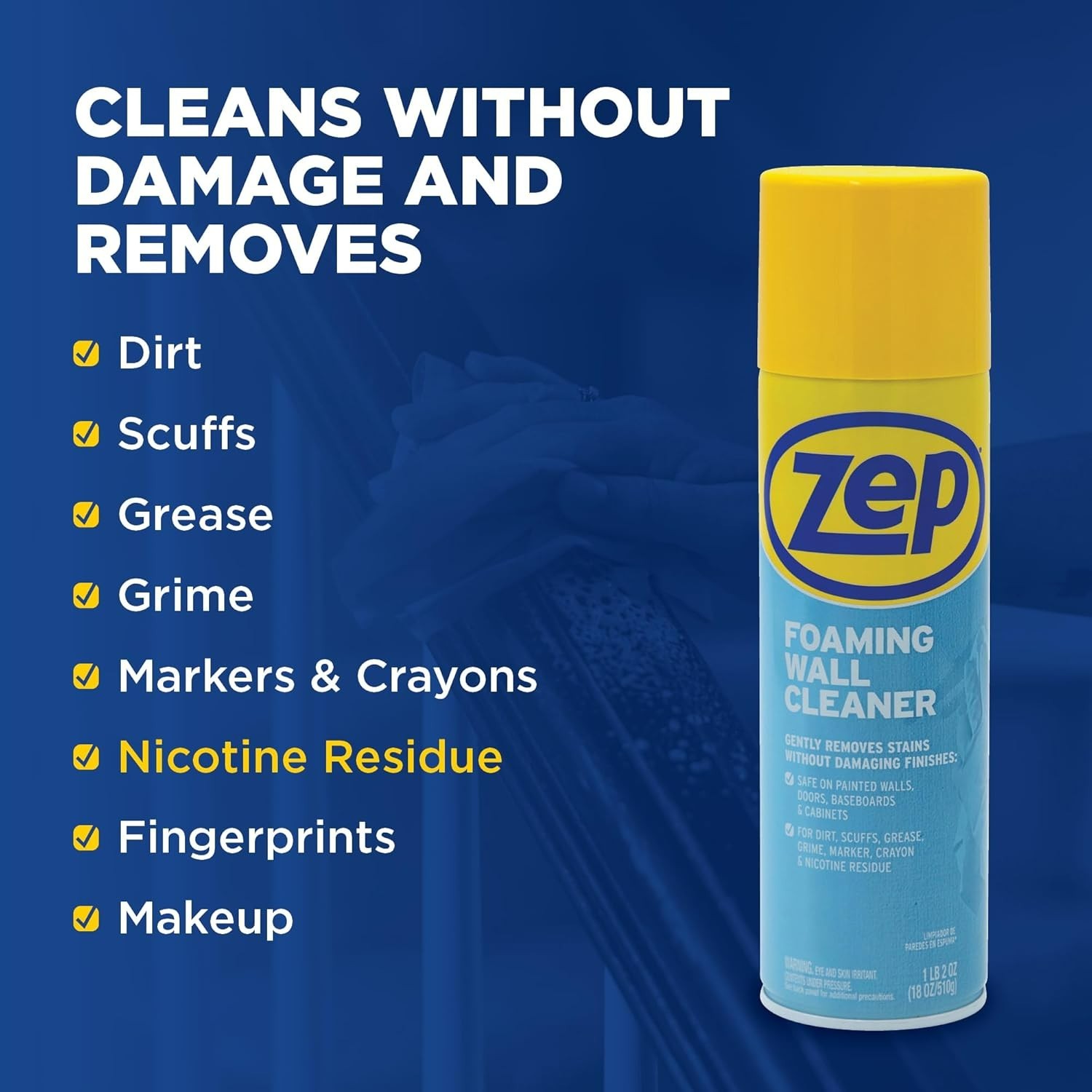 spraY FOAMING WALL CLEANER foam Clean ceiling woodwork wallpaper Zep ZUFWC18