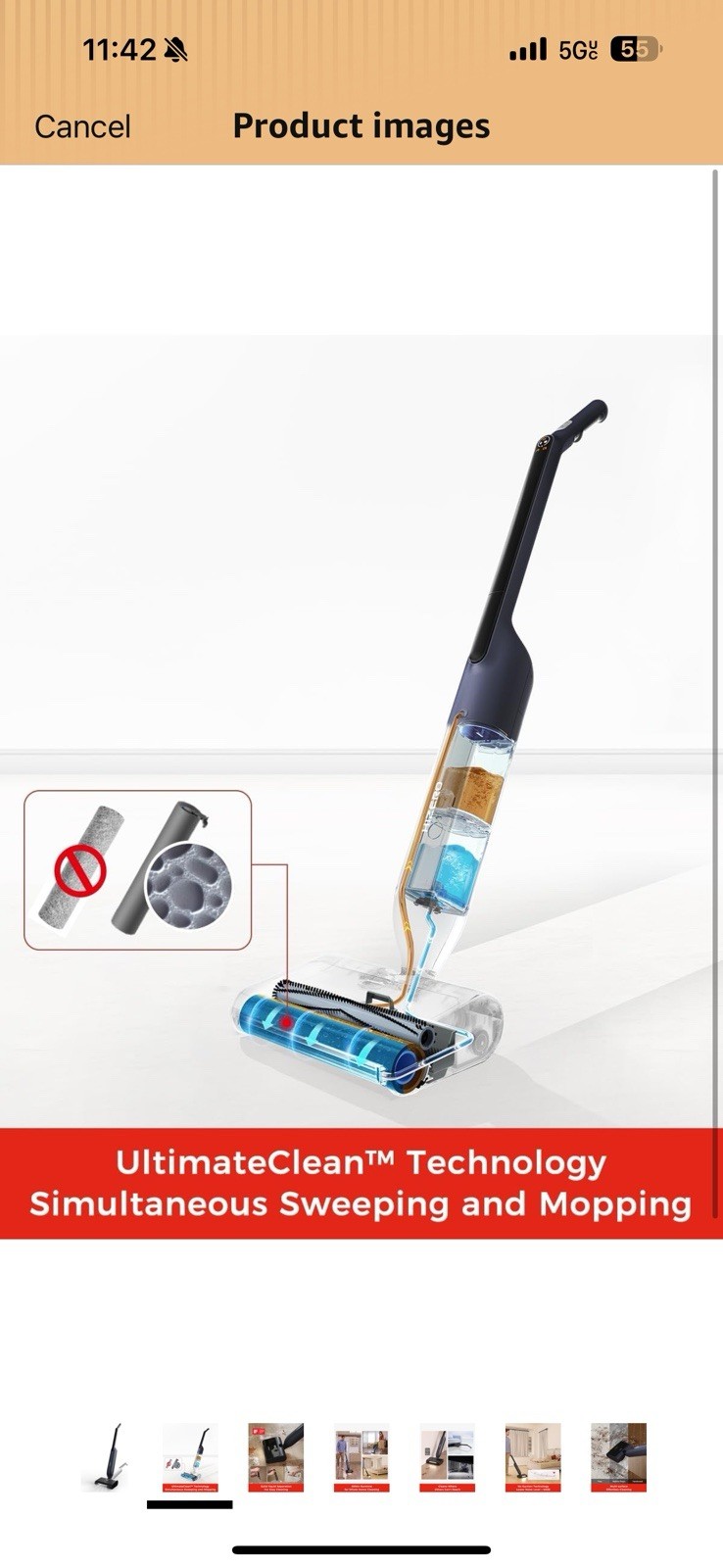HIZERO F600 Hard Floor Cleaner with Headlight Self-Cleaning Roller Triple Brush