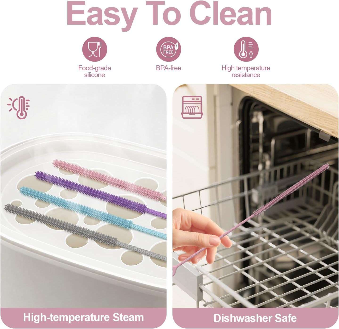 YOTIME Straw Cleaner Brush Extra Long 12.6 Inch, 2Pcs Reusable Silicone Straw Br