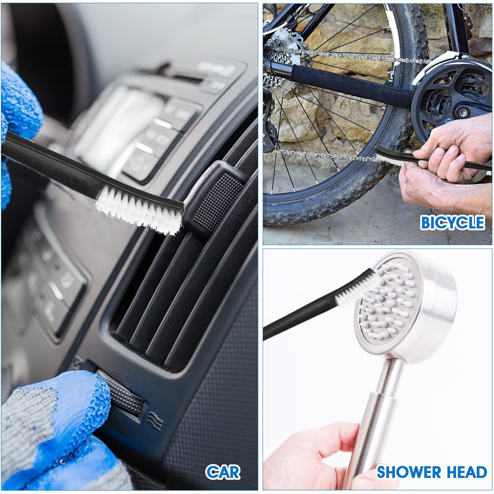 Double-Ended Nylon Cleaning Brushes Set of 9 Black & White Plastic Handles I