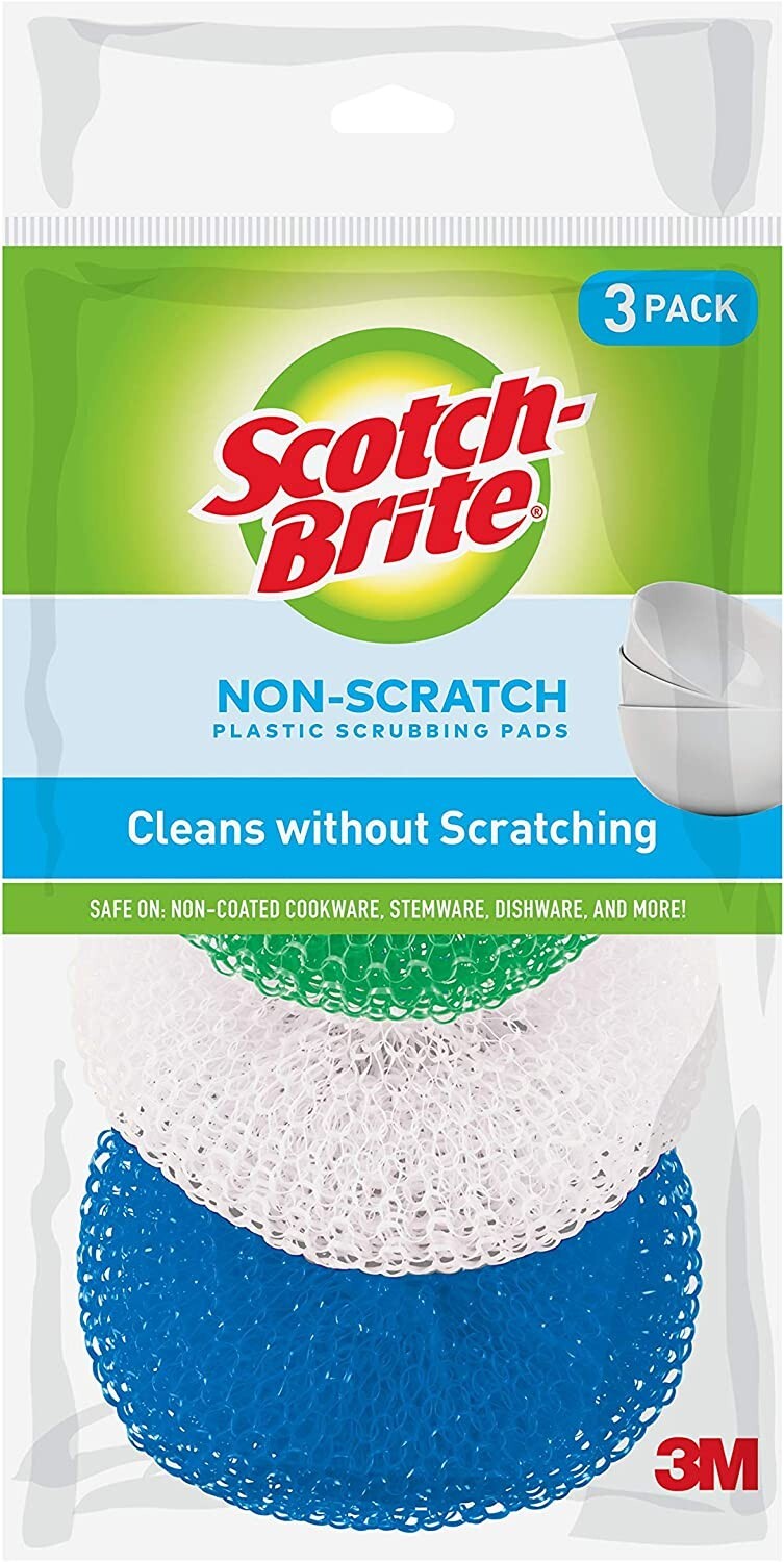 Scotch-Brite Non-Scratch Plastic 3 Scrubbing Pads Cleans Dishes Without Scratch
