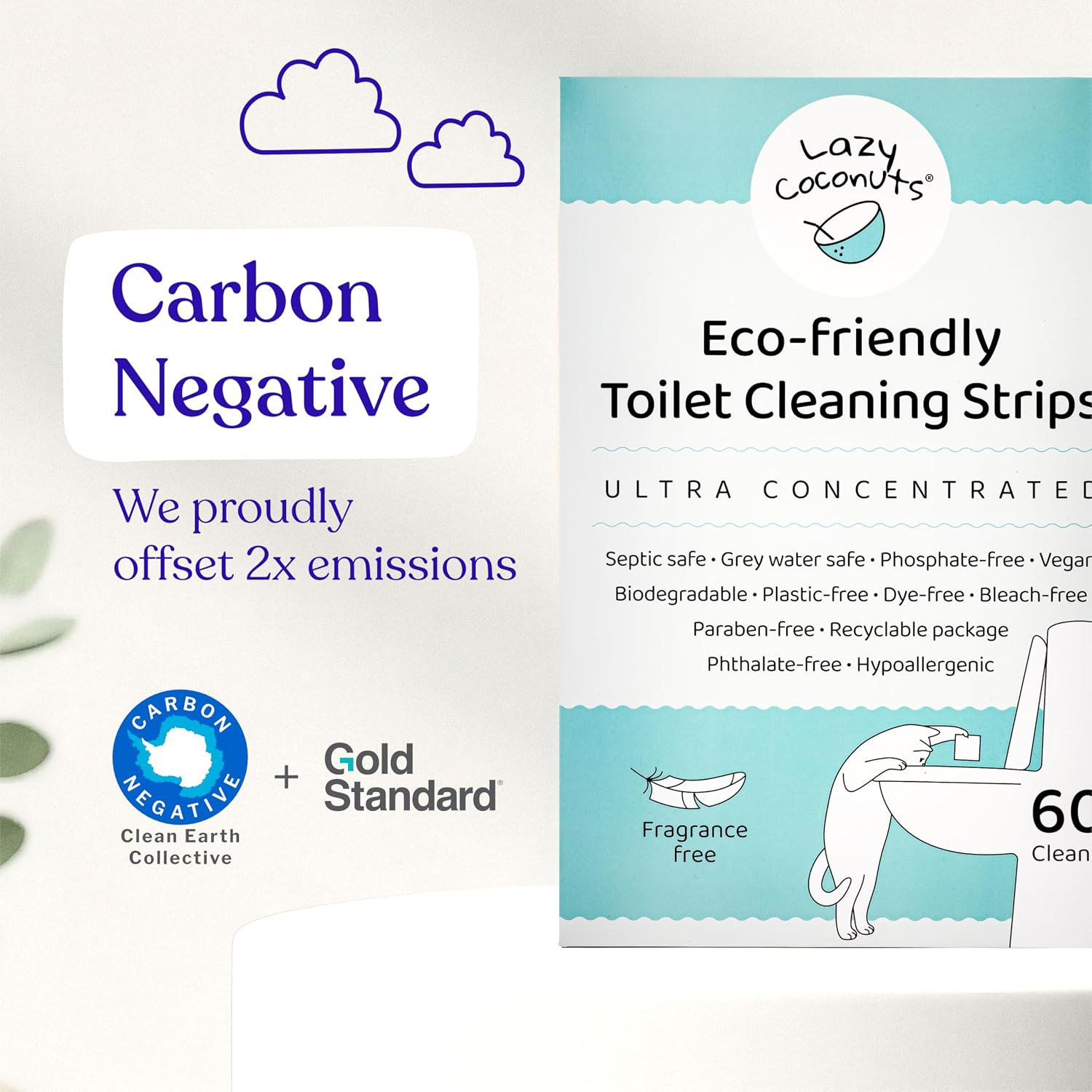 Toilet Bowl Cleaner Strips – 60 Cleans, Plastic-Free, Dye-Free, with Lemon Essen