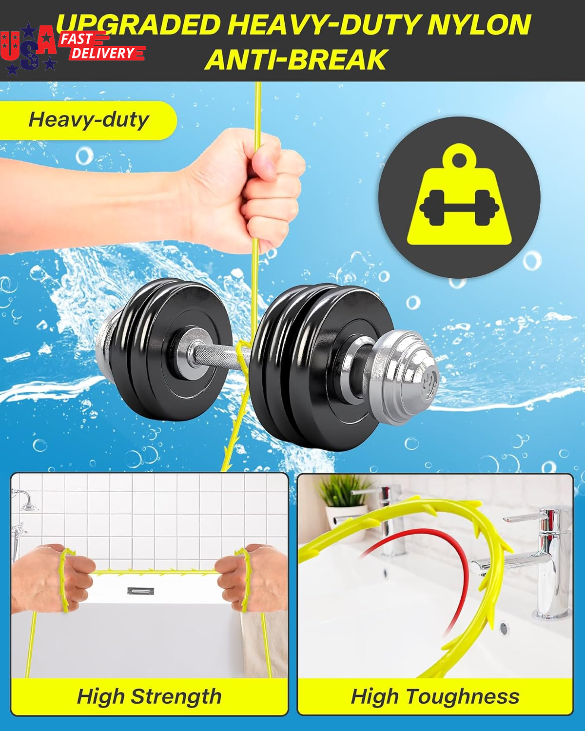35Inch Drain Clog Remover, Drain Cleaner Hair Clog Remover with Rotating Handle