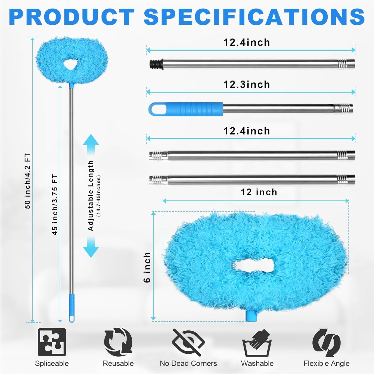 Ceiling Fan Duster with Extension Pole, Microfiber Cleaner for High Ceiling 50″