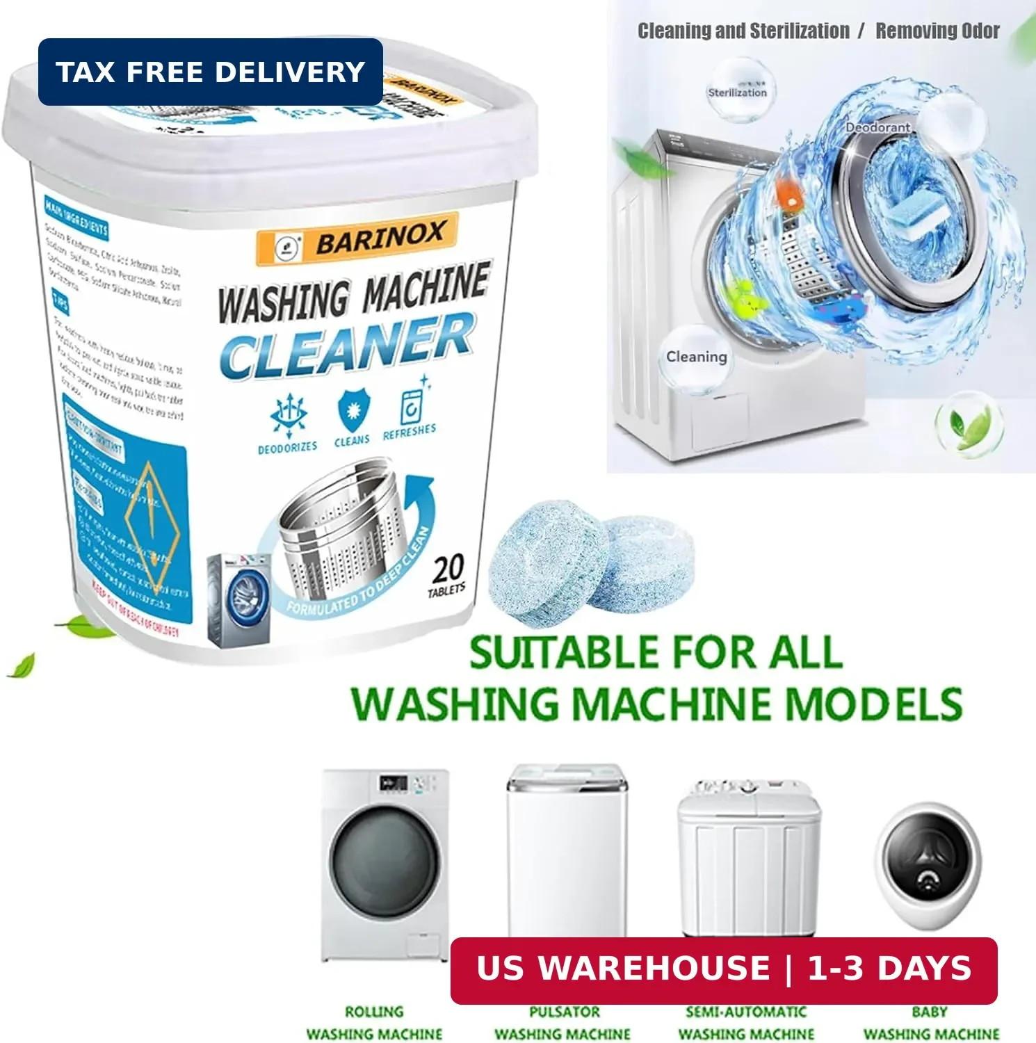 Bundle – Washing Machine Cleaner Tablets (20 Pack) & 7 oz Mold Remover Gel | Dee