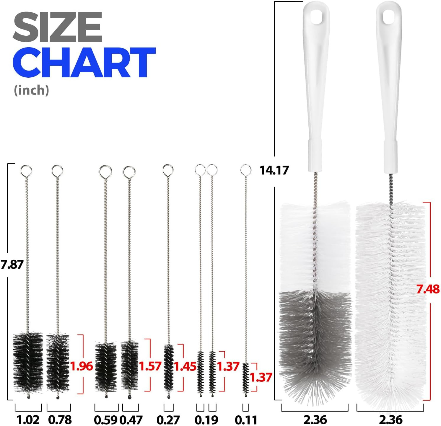 10 Pack Bottle Brush Cleaner Set 15″ Long Handle Bottle Cleaner Brush Flexible