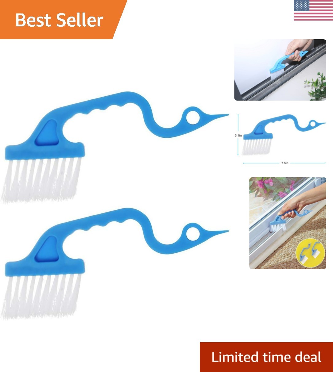 2pcs Hand-held Groove Gap Cleaning Tools Door Window Track Kitchen Cleaning B…
