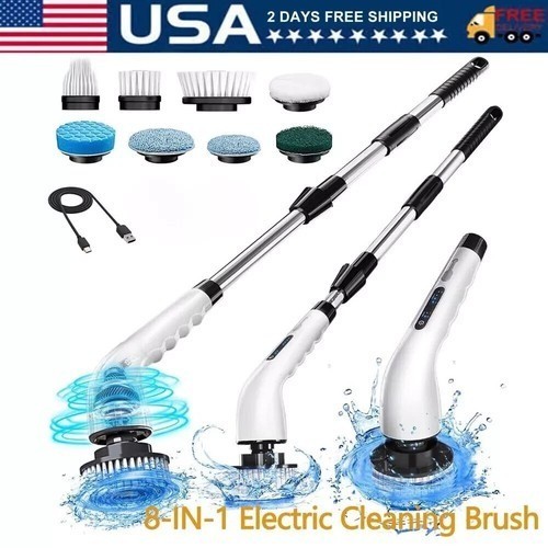 9-in-1 Electric Rotating Cleaning Brush Wireless Shower Scrubber Telescopic Hand