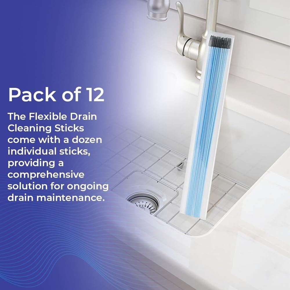 Effective Sink & Shower Drain Cleaner Sticks | 19.5” Long | Disposable 12 Pack