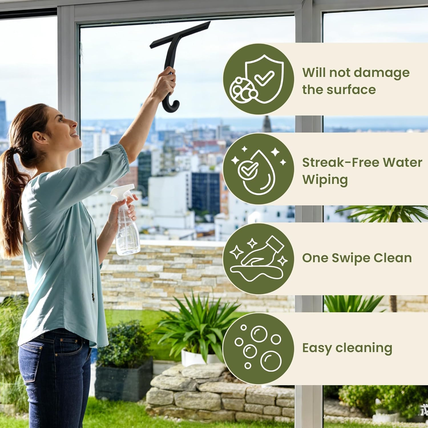 Shower Squeegee for Glass Doors – 10 Inch Bathroom Squeegee with Ergonomic round