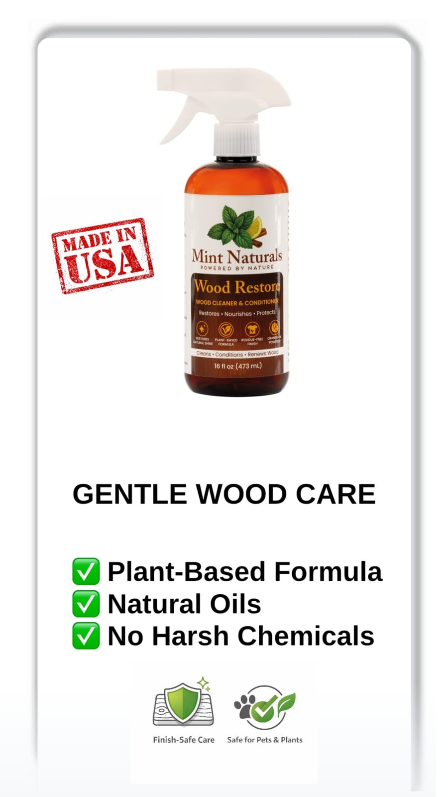 Natural PlantBased Wood Cleaner And Furniture Polish Care Conditioner 16oz