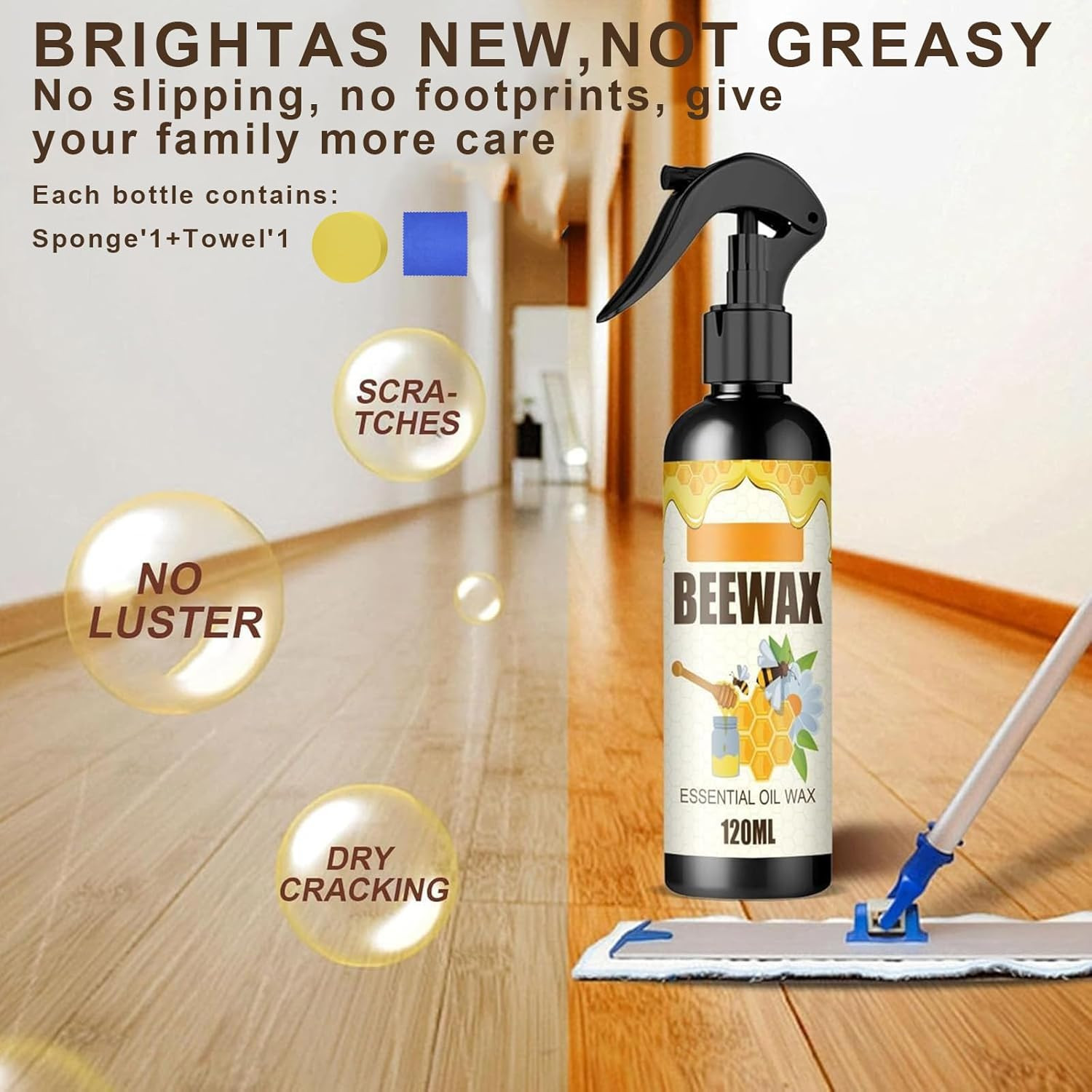 2PCS Natural Beeswax Spray, Beeswax Spray Cleaner, Beeswax Furniture Polish, the