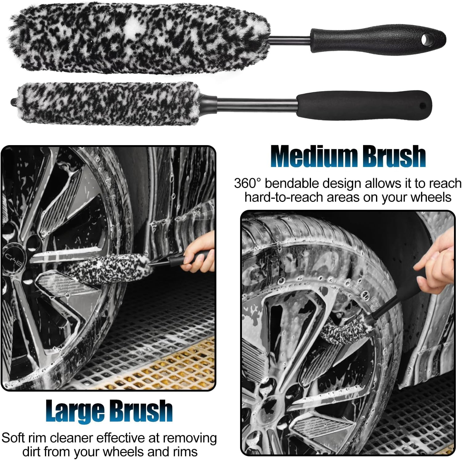 8Pcs Wheel Brush, Tire Brush, Wheel Cleaner Brush Set – 2 Soft Wheel Cleaning Br
