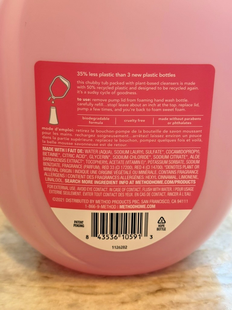 Method Foaming Hand Wash Refill 3x Pink Grapefruit Scent Plant Based 28 oz
