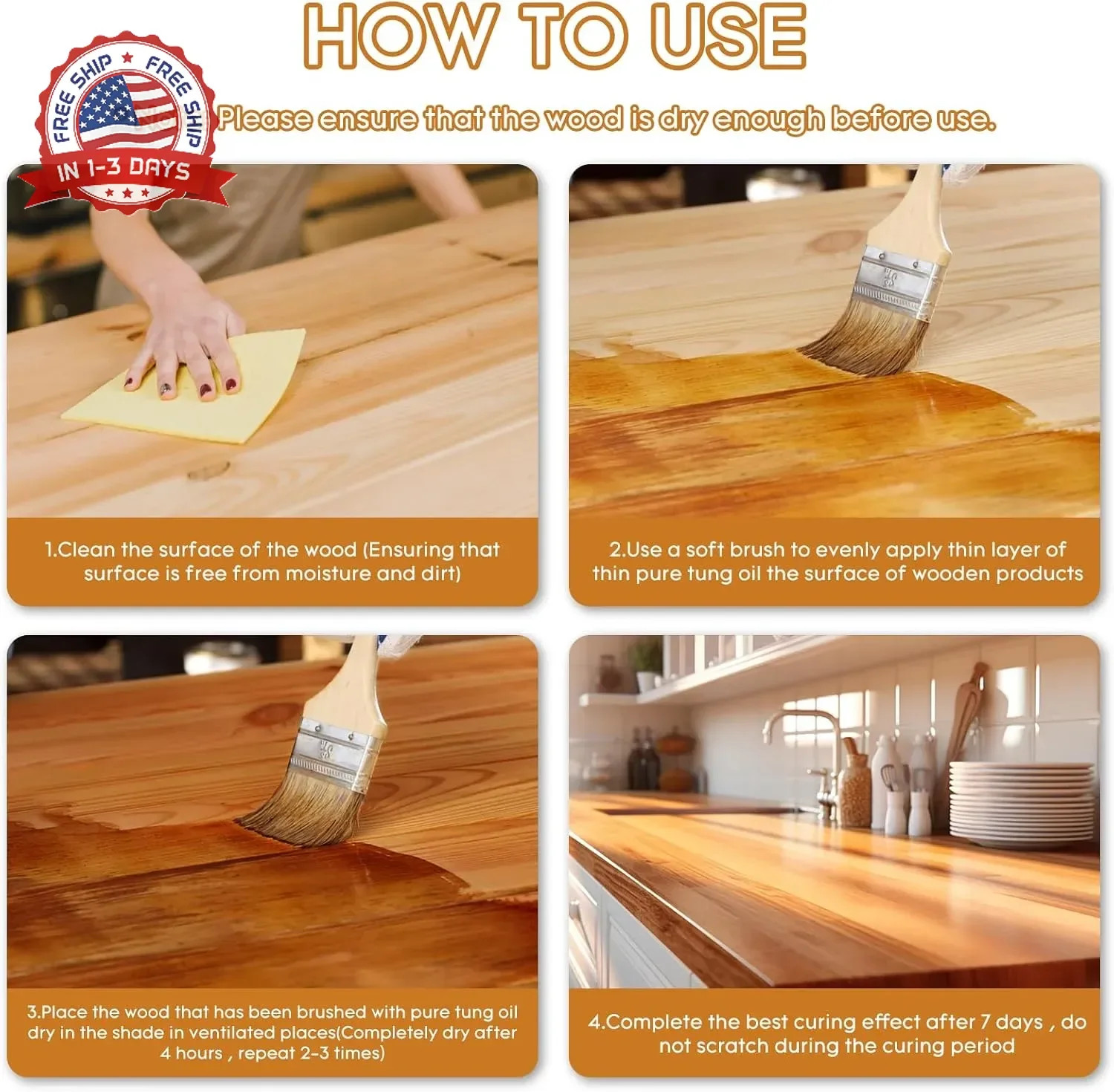 64 OZ 100% Pure Tung Oil for Outdoor Furniture & Indoor Wood – Food Grade, Seale