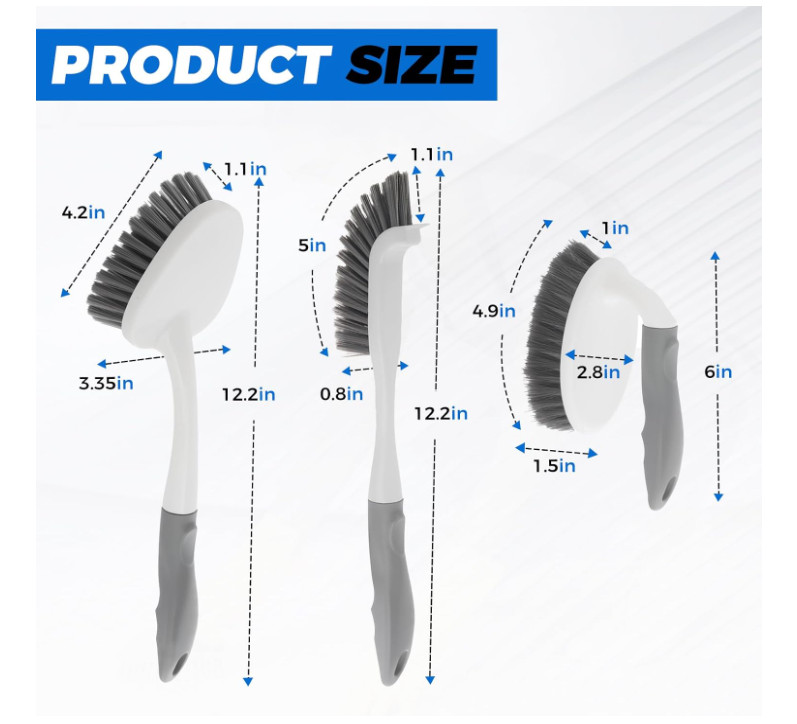 3 Pack Heavy Duty Scrub Brush Set for Household Use, Long Scrub Brush, Handheld