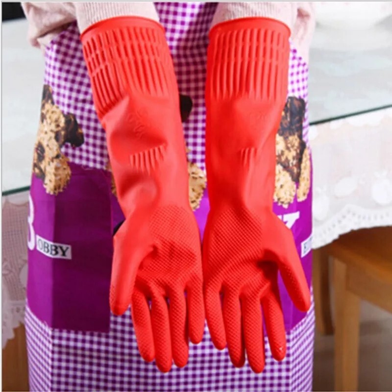 Lot of 4 Pairs Red Rubber Gloves For Household Cleaning Dishwashing XL