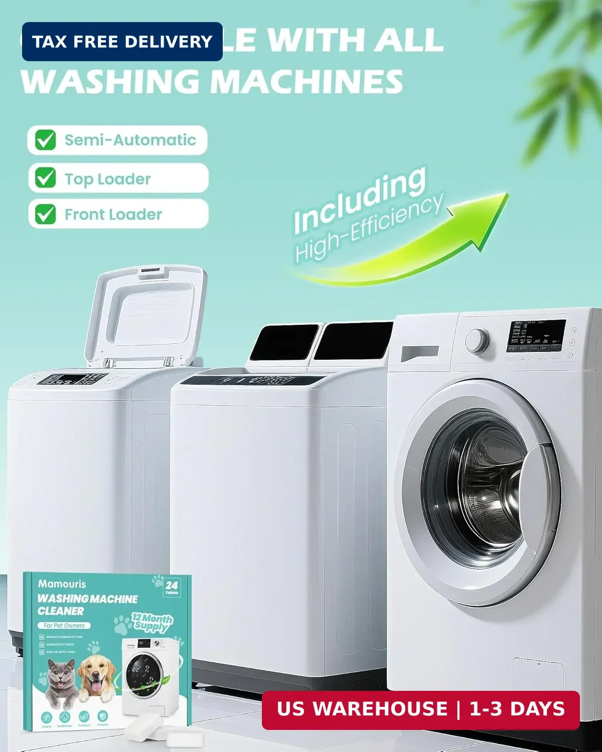 Washing Machine Cleaner Tablets: 24 Pack Deep Cleaning For HE, Front Loader & To