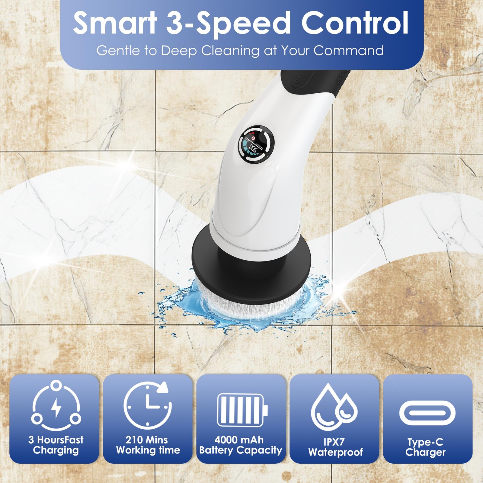 Cordless Electric Spin Scrubber, IPX7 Waterproof Rechargeable Power Cleaning …