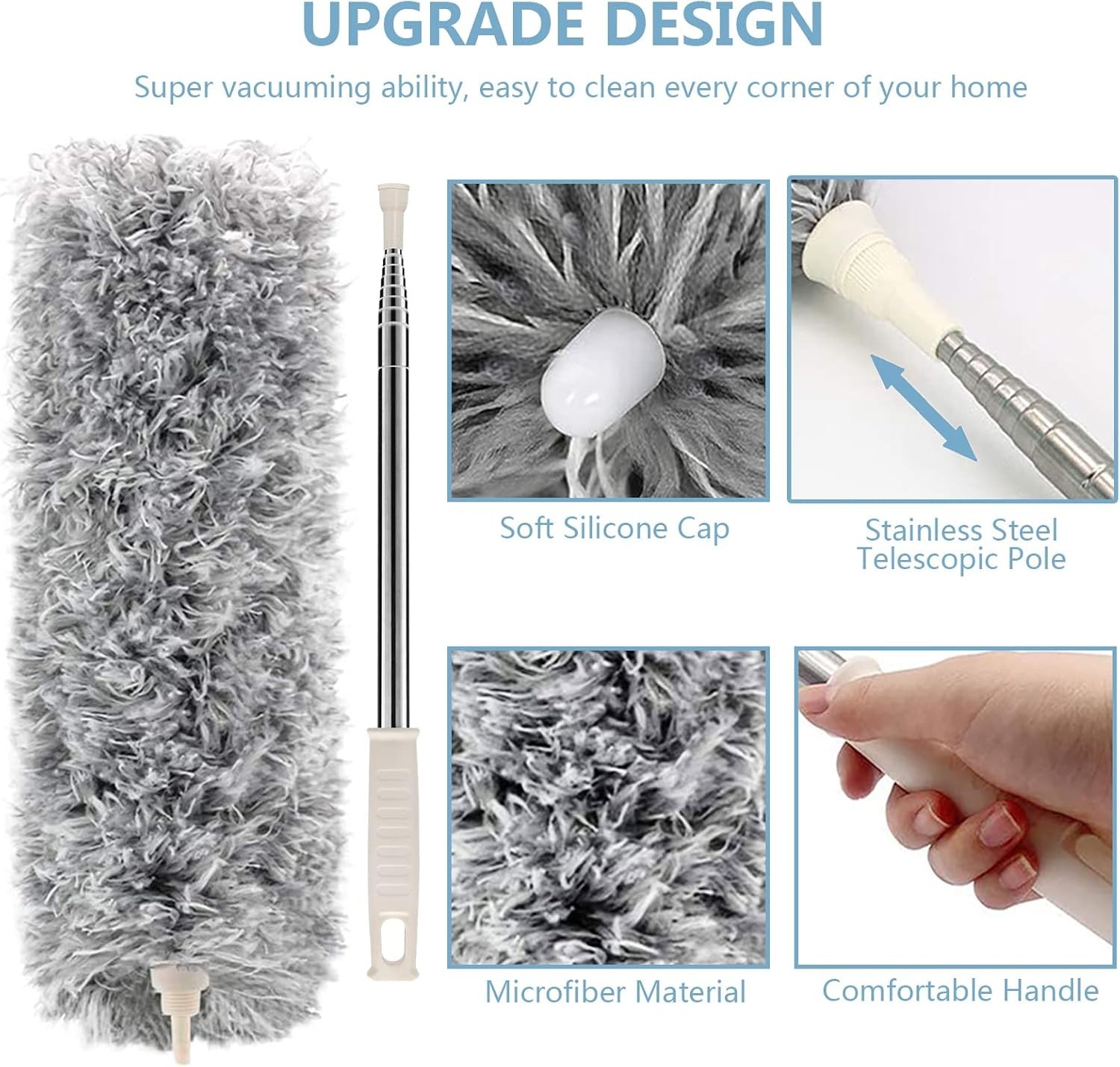 Extendable Microfiber Duster 30-100” with Bendable Head for Pristine Cleaning
