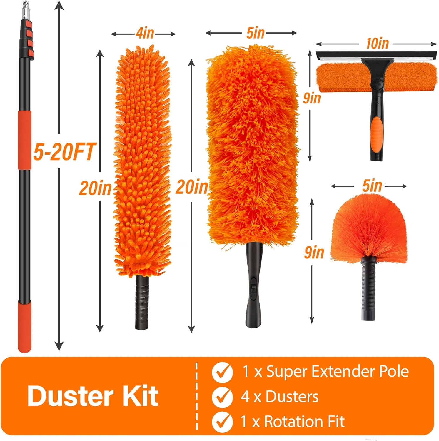 26FT High Reach Duster Cleaning Kit with 5-20 FT Extension Pole,High Ceiling Dus
