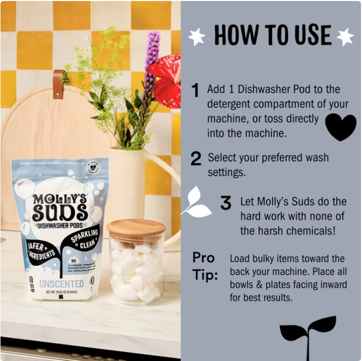 Molly’s Suds Dishwasher Detergent Pods – Unscented – 45ct