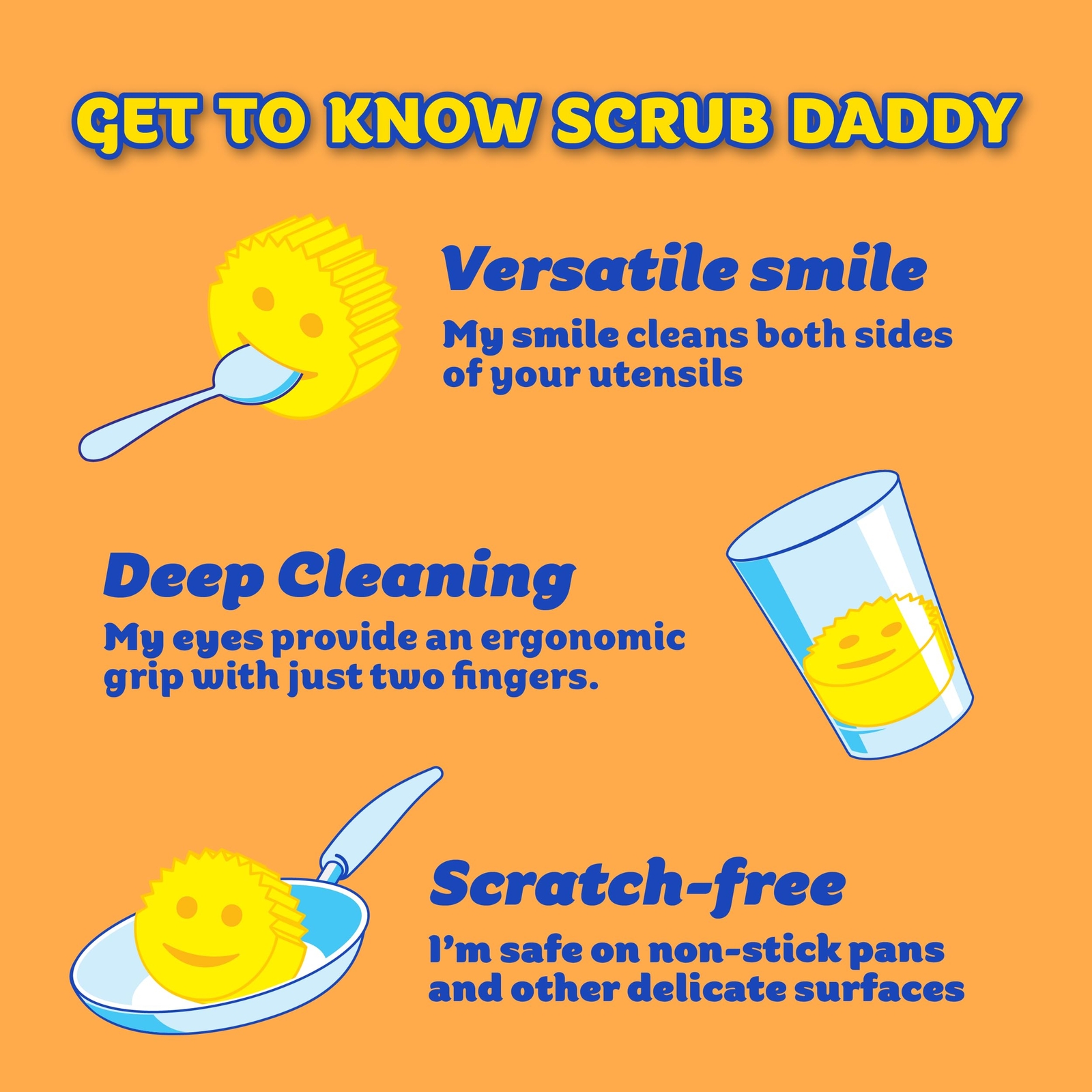 Yellow Scrub Daddy All Purpose Cleaning Sponge Pack of 3 Multi Surface Cleaner