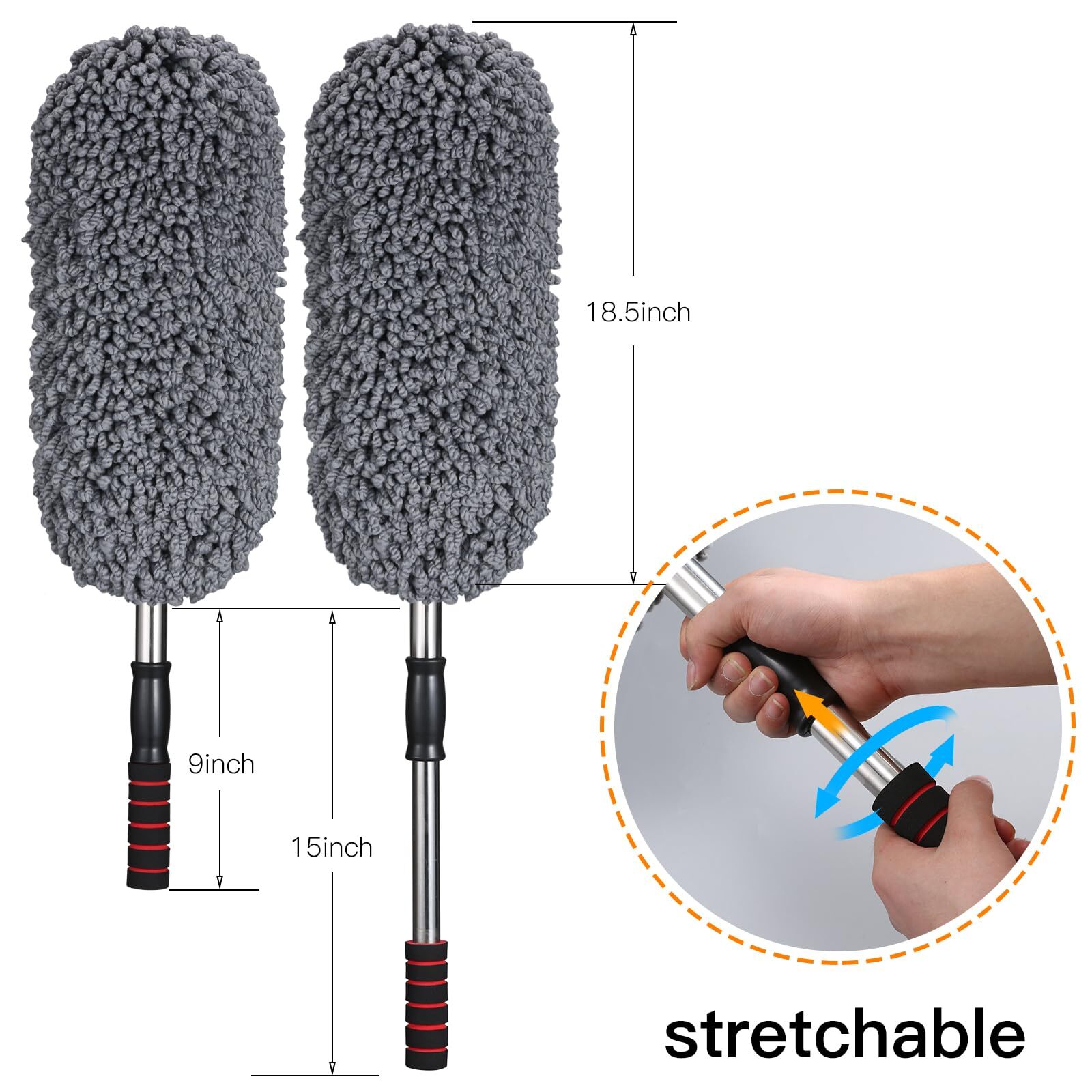 3Set Multipurpose Car Duster Microfiber Brush w/ Extendable Handle for Detailing