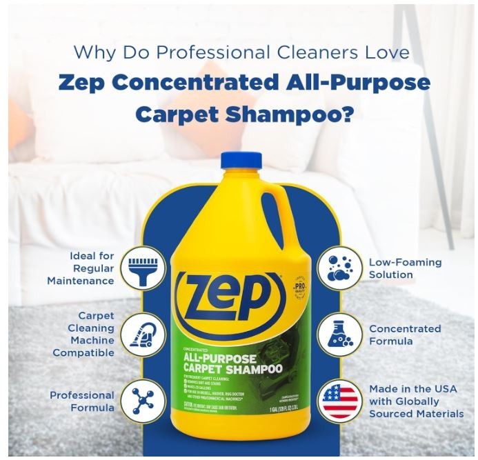 2-Pack Zep All-Purpose Carpet Shampoo Concentrate Cleaner – 1 Gallon – ZUCEC128