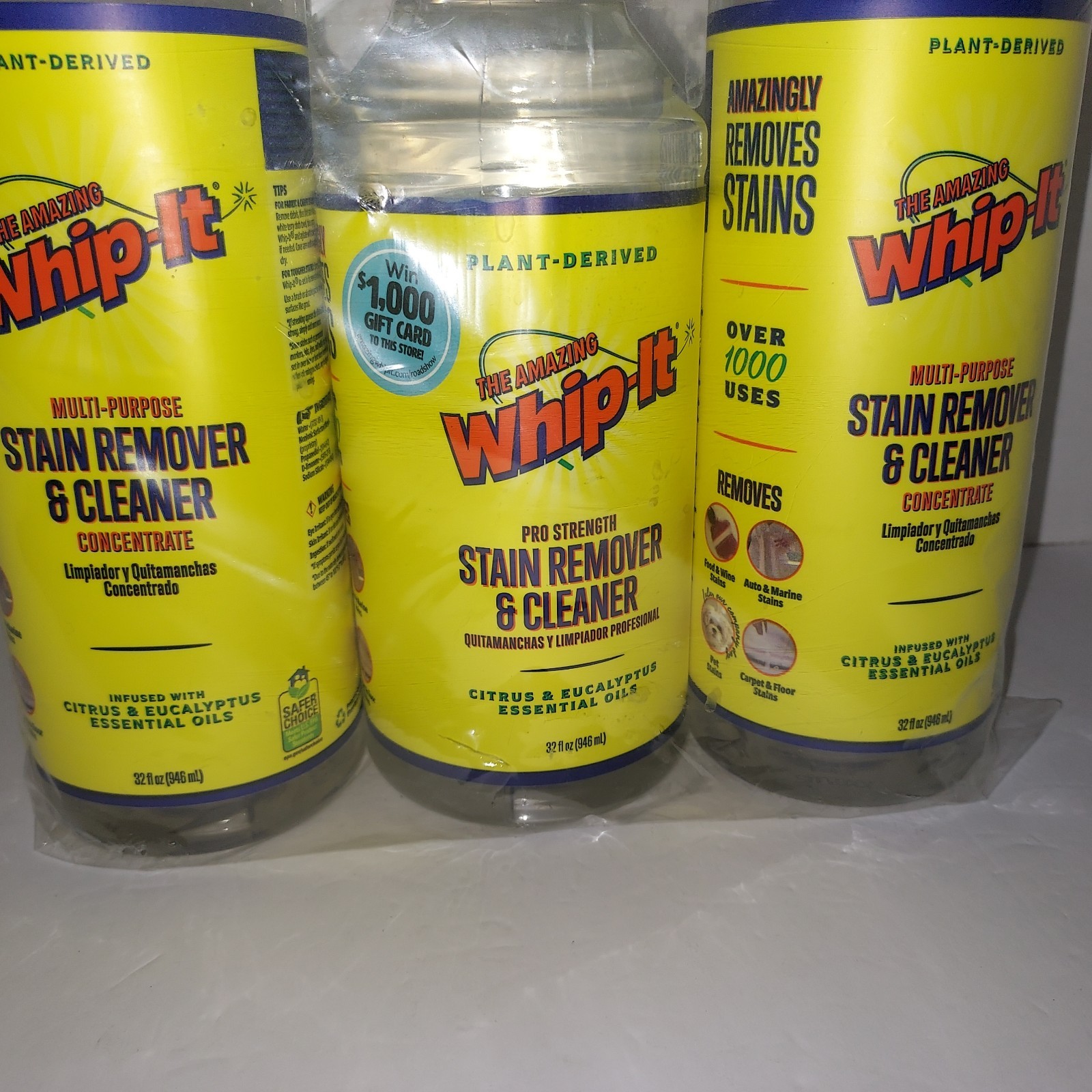 Amazing Whip-It Stain Remover & Cleaner Plus Kit 3 Bottles + Spray Nozzle