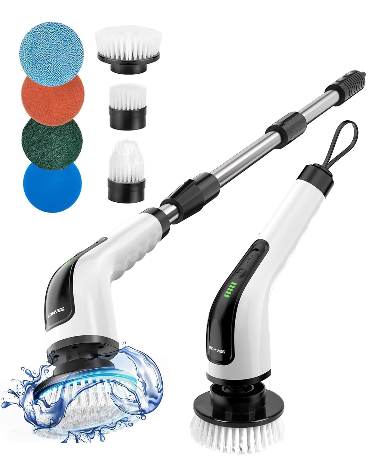 Electric Spin Scrubber – 3000mAh, 3‑Length Adjustable, 300/500RPM, 8 Brush Heads
