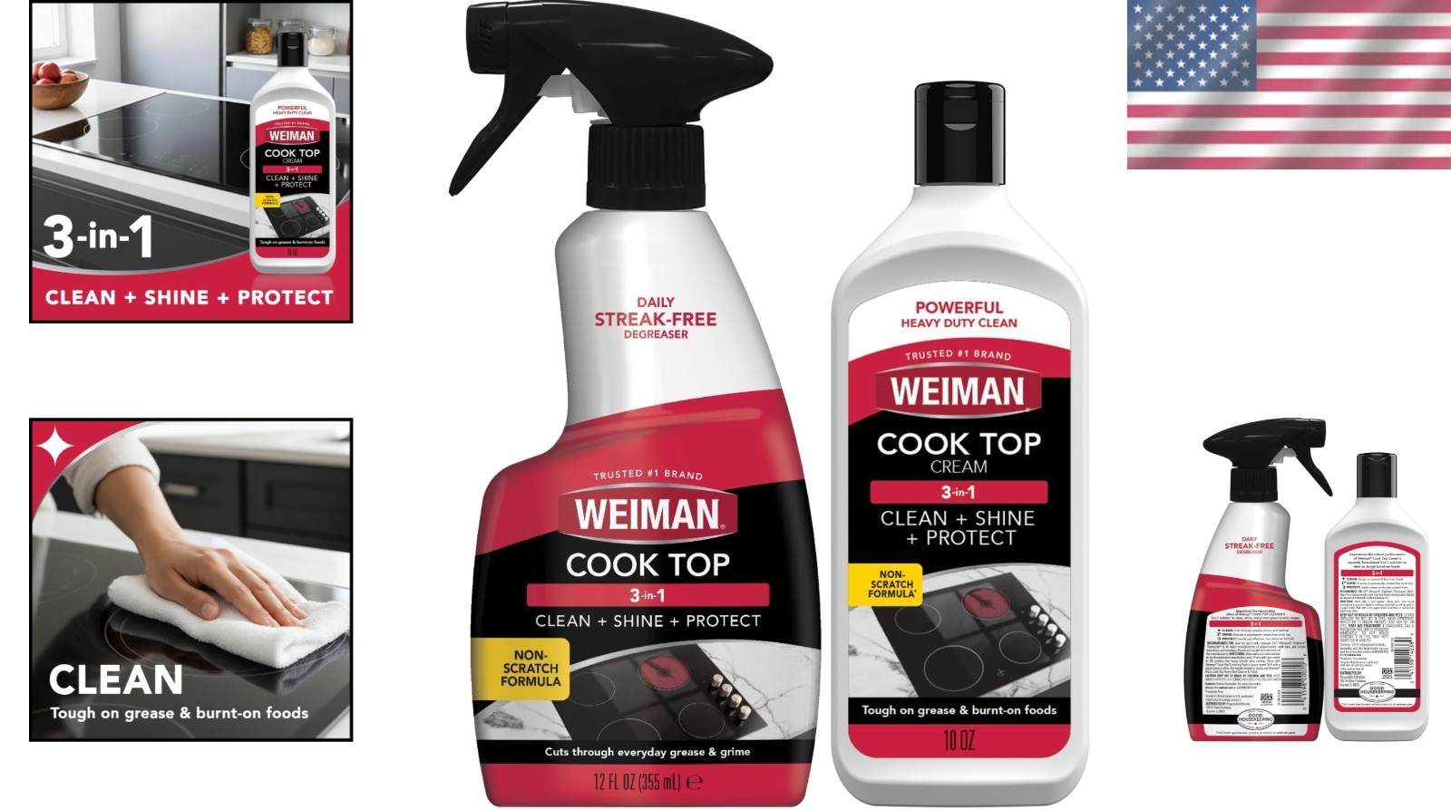Heavy Duty Cooktop Cleaning Kit – 10oz Spray & 12oz Cream for Streak-Free Shine