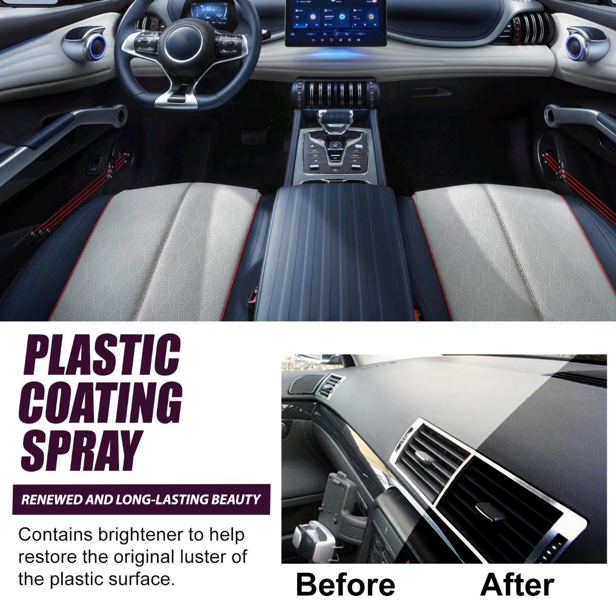 Car Interior Plastic Cleaner & Restorer Spray for Dashboard Seats Trim