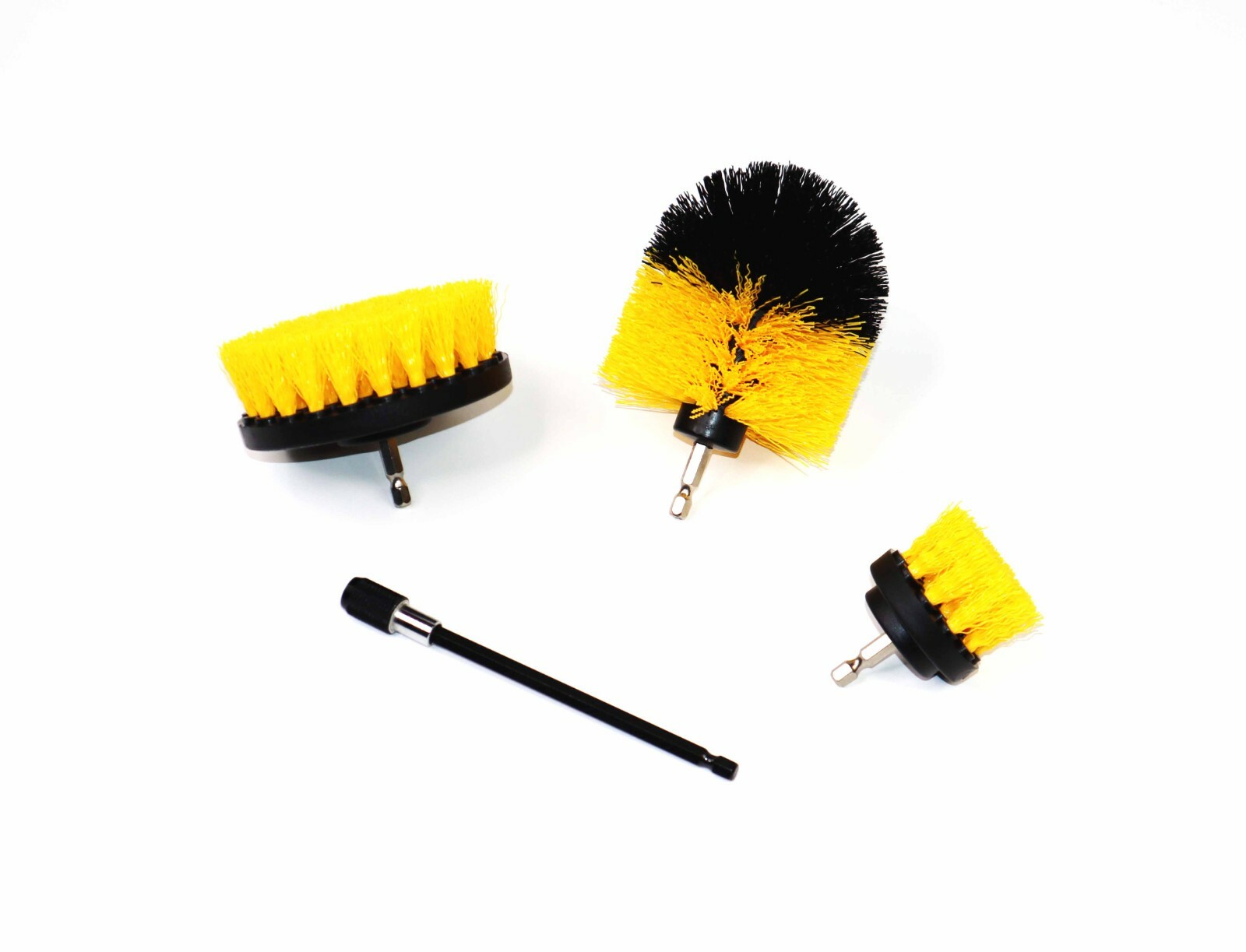Drill Brush Set 4 Piece (Yellow) with 6″ Extension – Fast Free Shipping