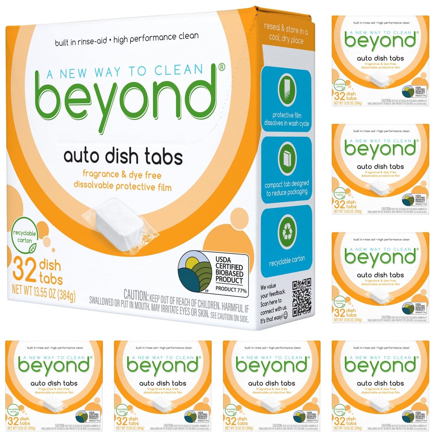 Natural Dishwasher Tablets – 256 Count, Fragrance & Dye Free, Biobased, Plant-Ba
